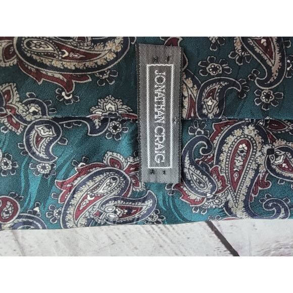 Johnathan Craig Men's Neck Tie Teal Paisley Pattern Classic Silk Blend Vintage - Picture 6 of 8